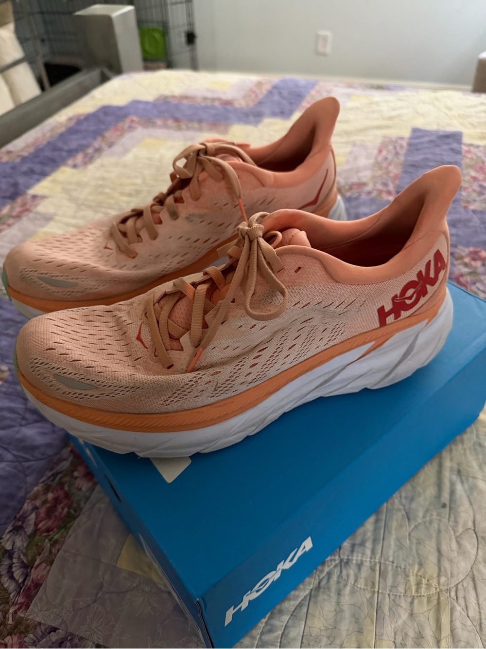 HOKA Clifton 8 Cantaloupe Silver Peony Women’s Size 10B Running Shoes